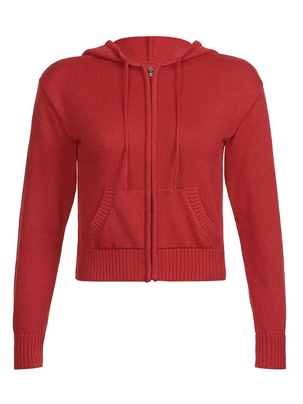 2000s Solid Color Hooded Crop Cardigan