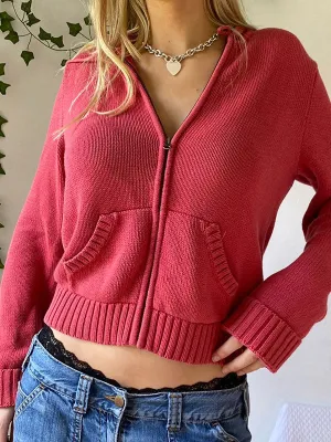 2000s Solid Color Hooded Crop Cardigan