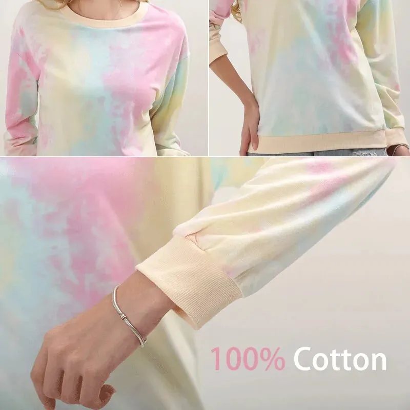2020 Autumn Tie Dye Printed Hoodie Pullover Tops for Women