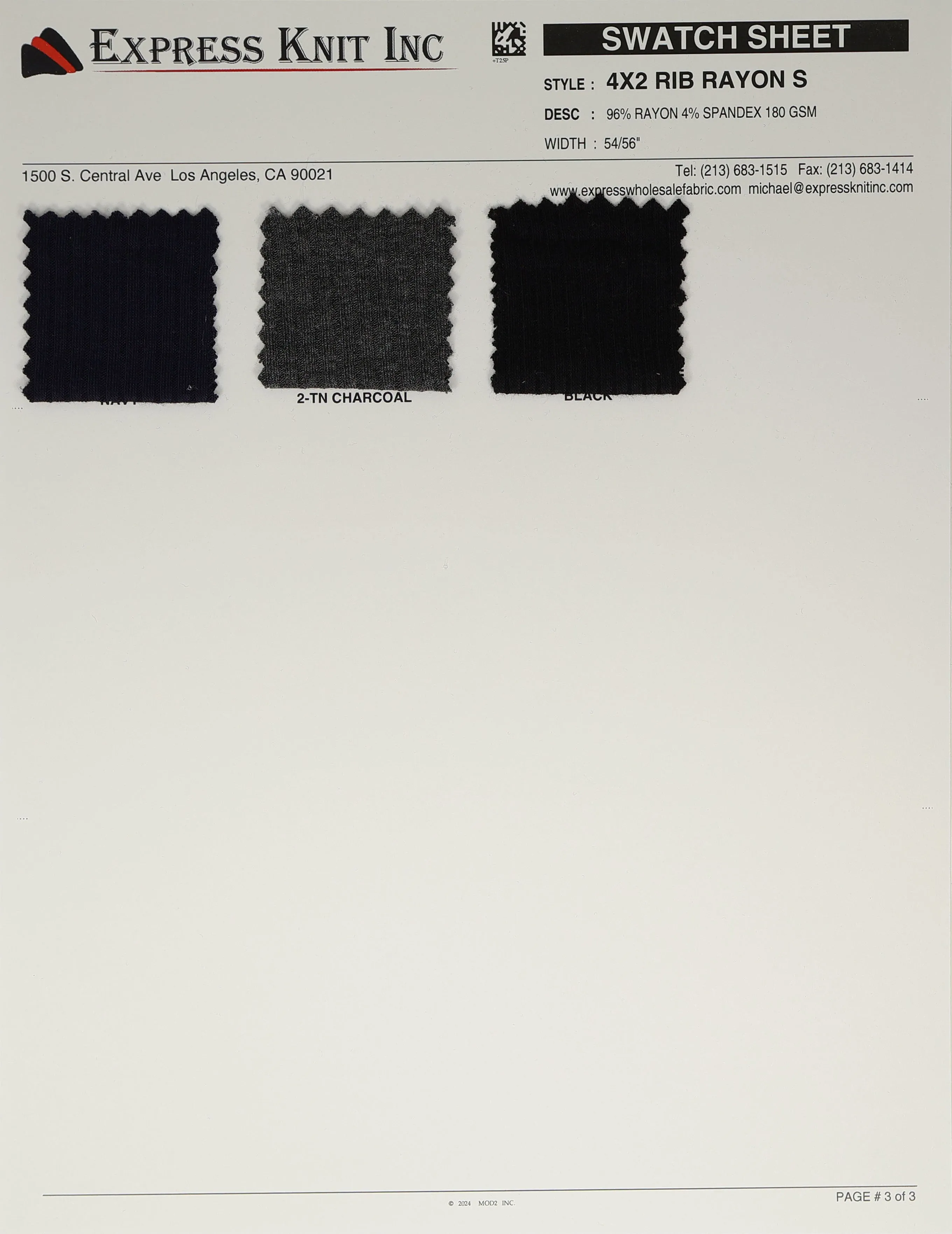 4x2 Rib Rayon Spandex Knit Solid Fabric