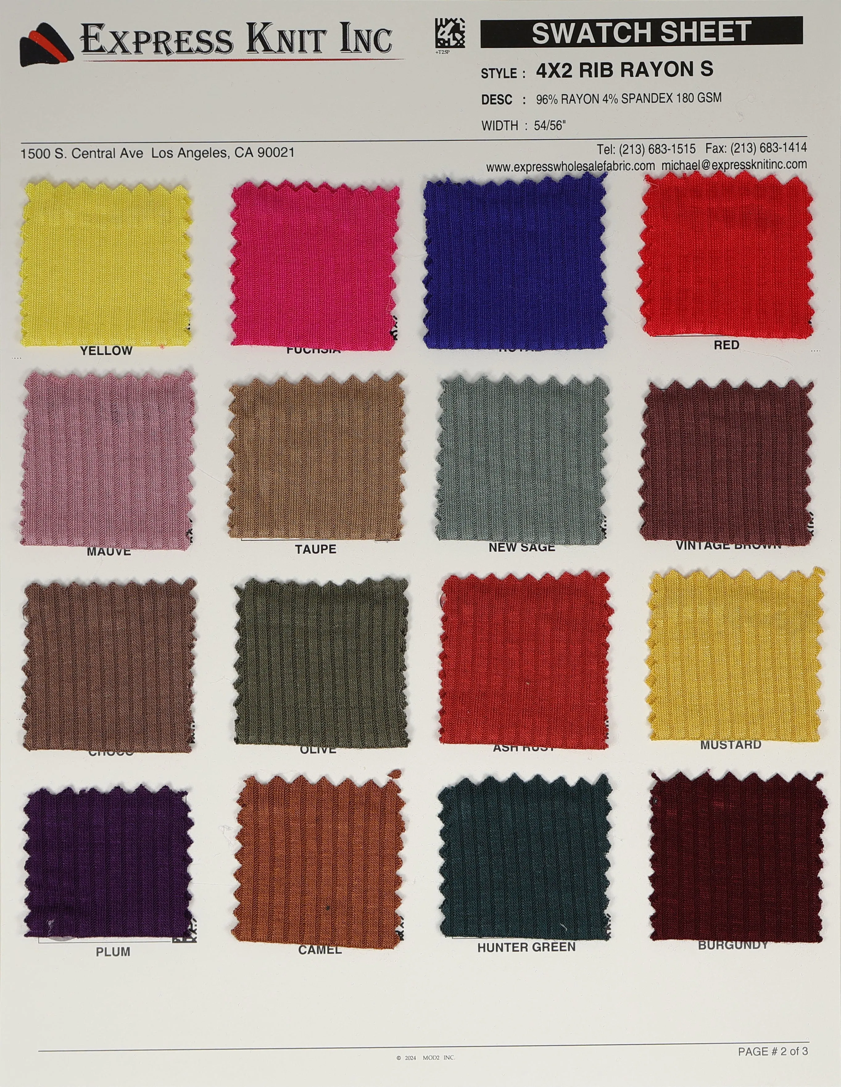 4x2 Rib Rayon Spandex Knit Solid Fabric