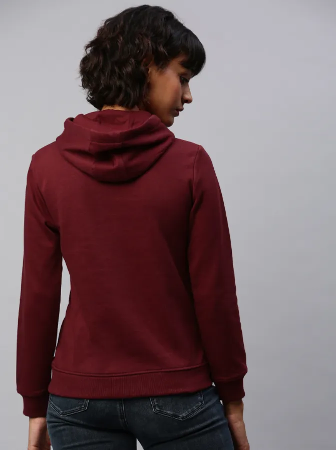 Ace Women Maroon Solid Hooded Pullover