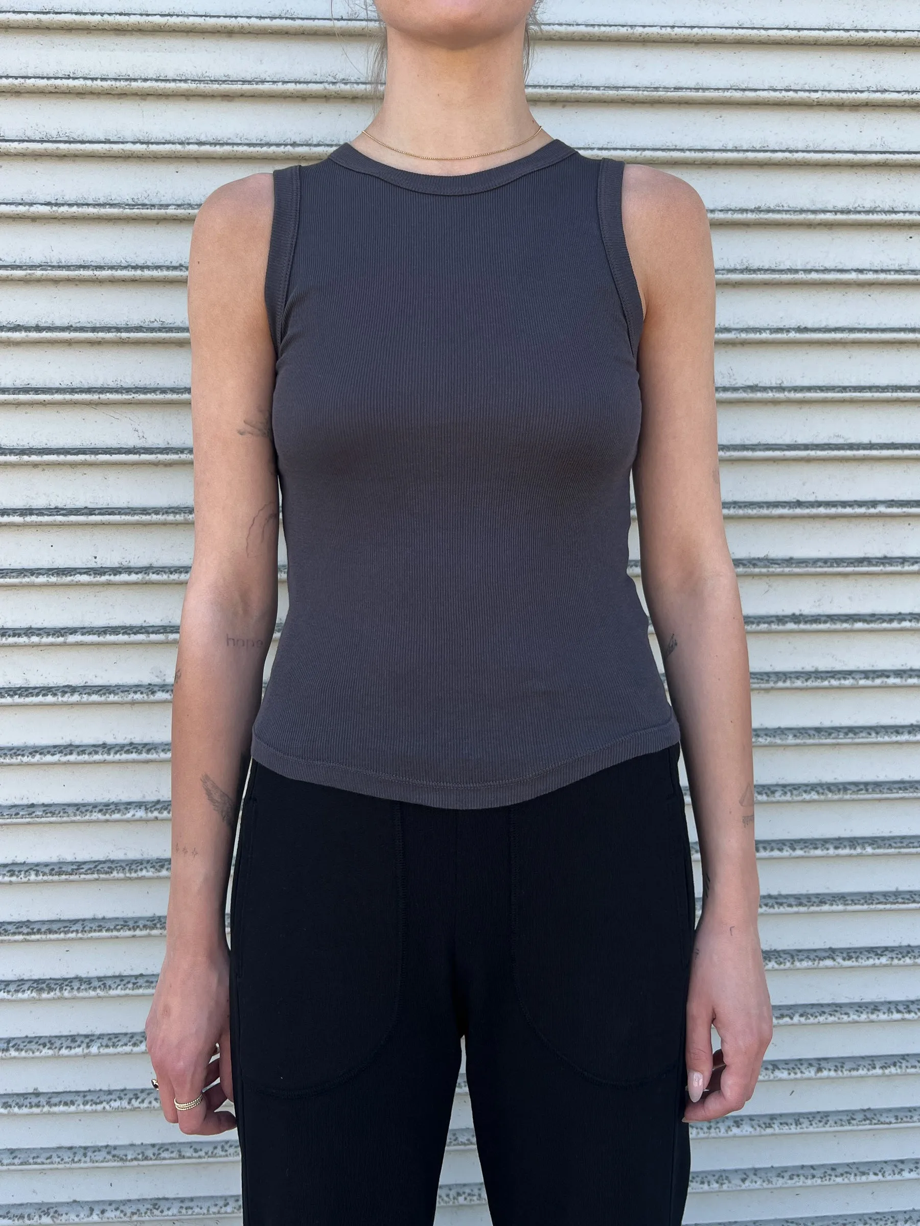 Athena Hi-Neck Tank in Lightweight Rib - Carbon