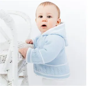 Baby Boys Blue Knitted Hooded Pram Coat