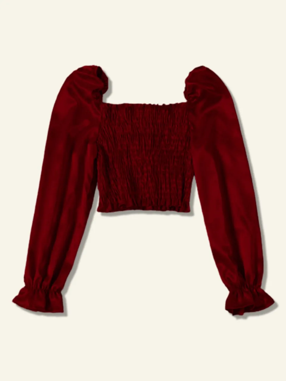 Bell Sleeve Shirred Silk Crop Top