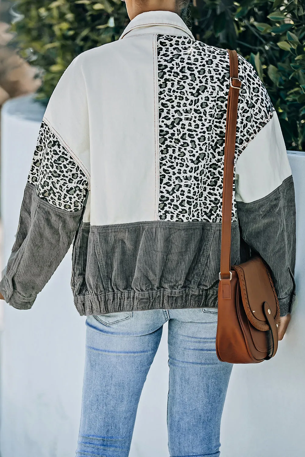BerryBetty - Leopard Color Block Button-Up Corduroy Shacket