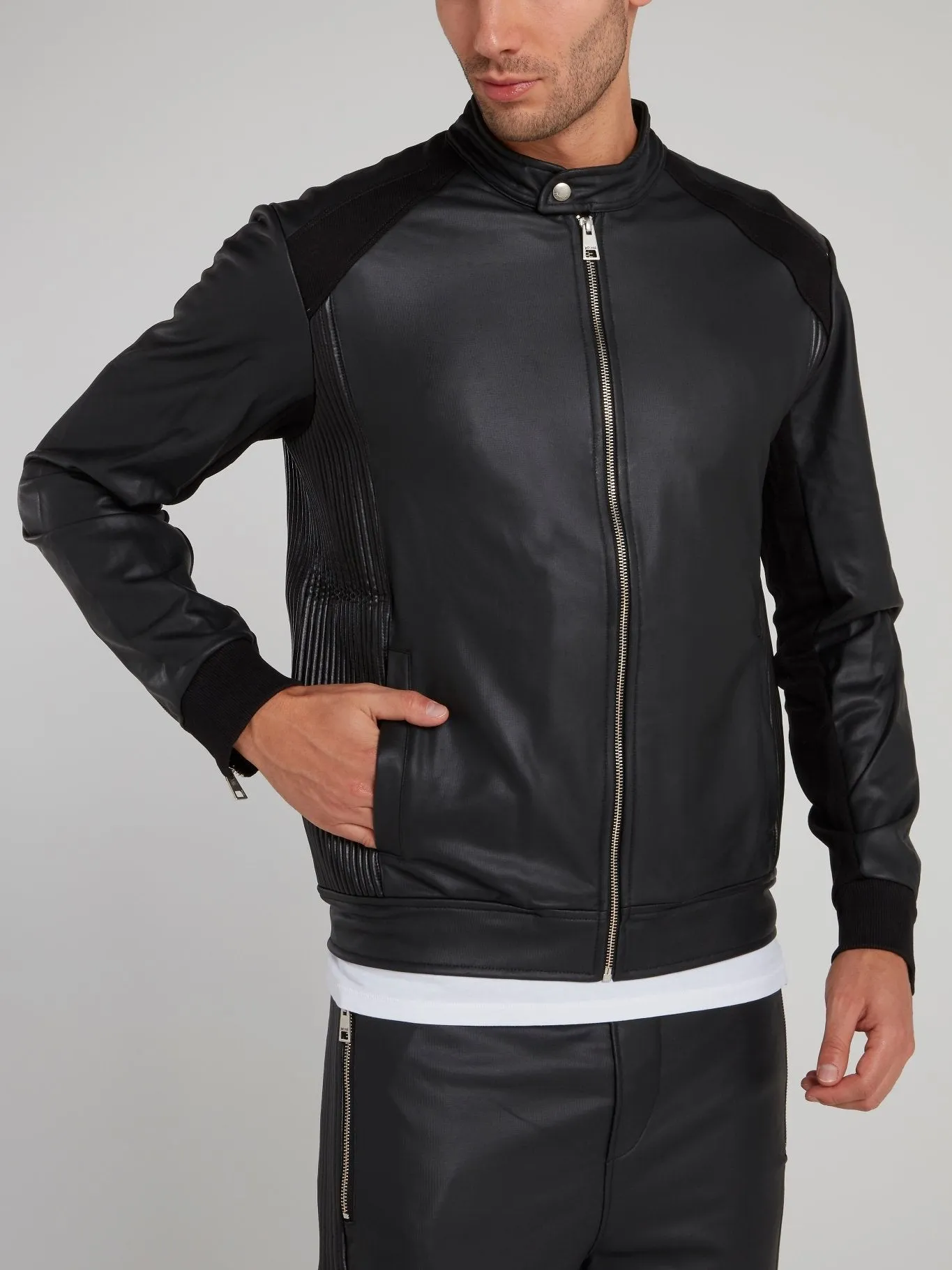 Black Leather Sweat Jacket