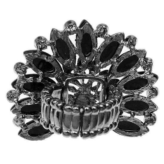 Black Rhinestone Peacock Stretch Ring