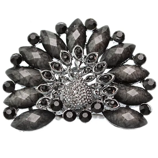 Black Rhinestone Peacock Stretch Ring