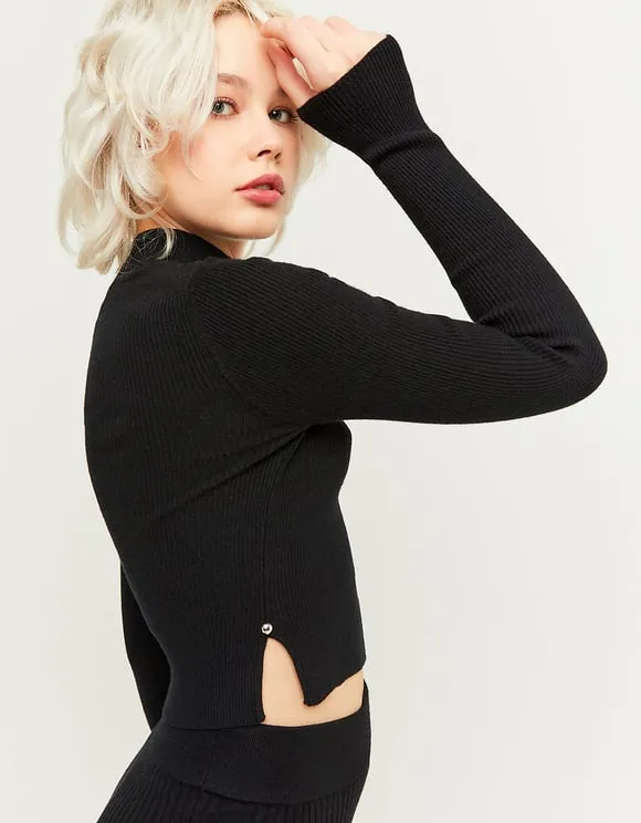 Black Ribbed Fitted Sweater