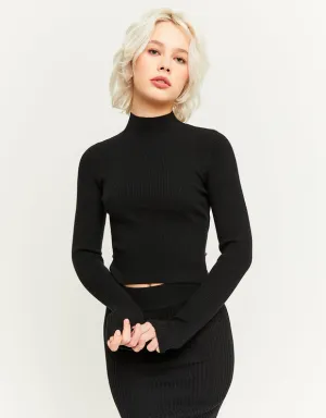 Black Ribbed Fitted Sweater