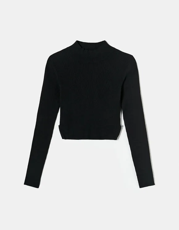 Black Ribbed Fitted Sweater