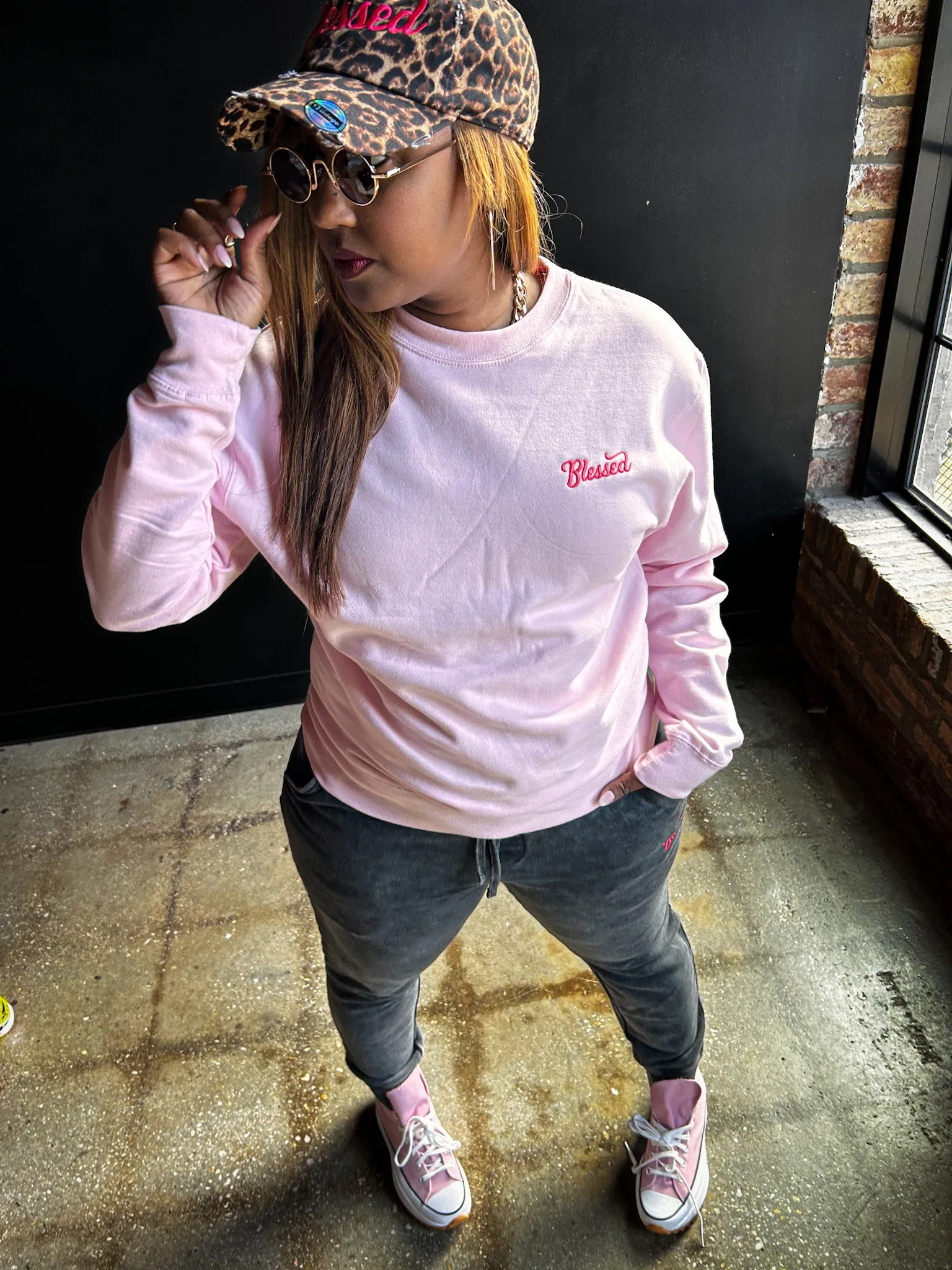 Blessed Embroidered Adult Drop Shoulder Sweatshirt