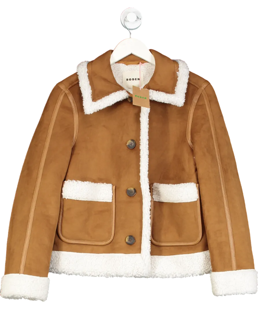 Boden Brown Faux Shearling Jacket UK 10