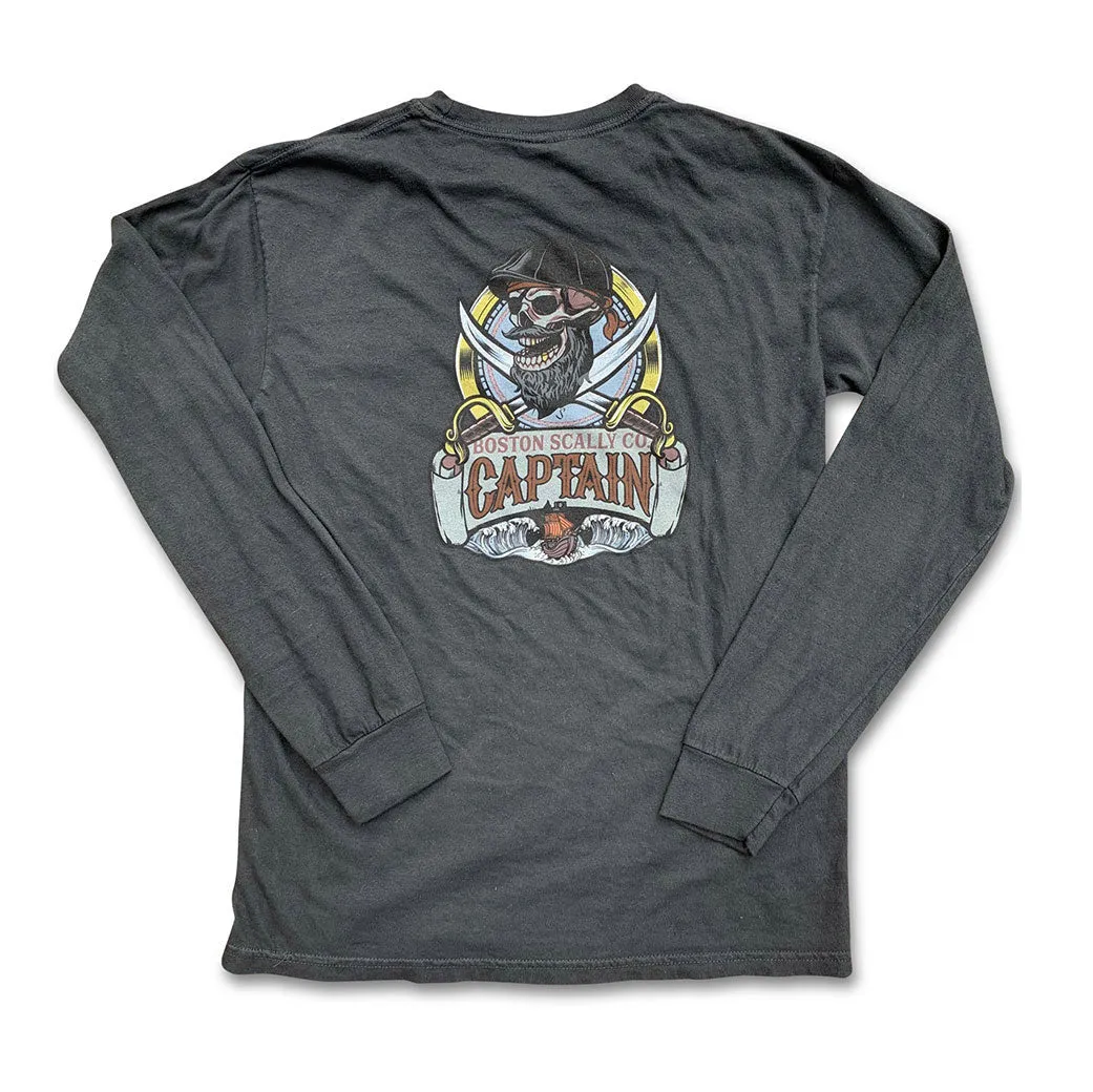 Boston Scally The Captain Long Sleeve Pocket Tee T-Shirt - Black Pearl