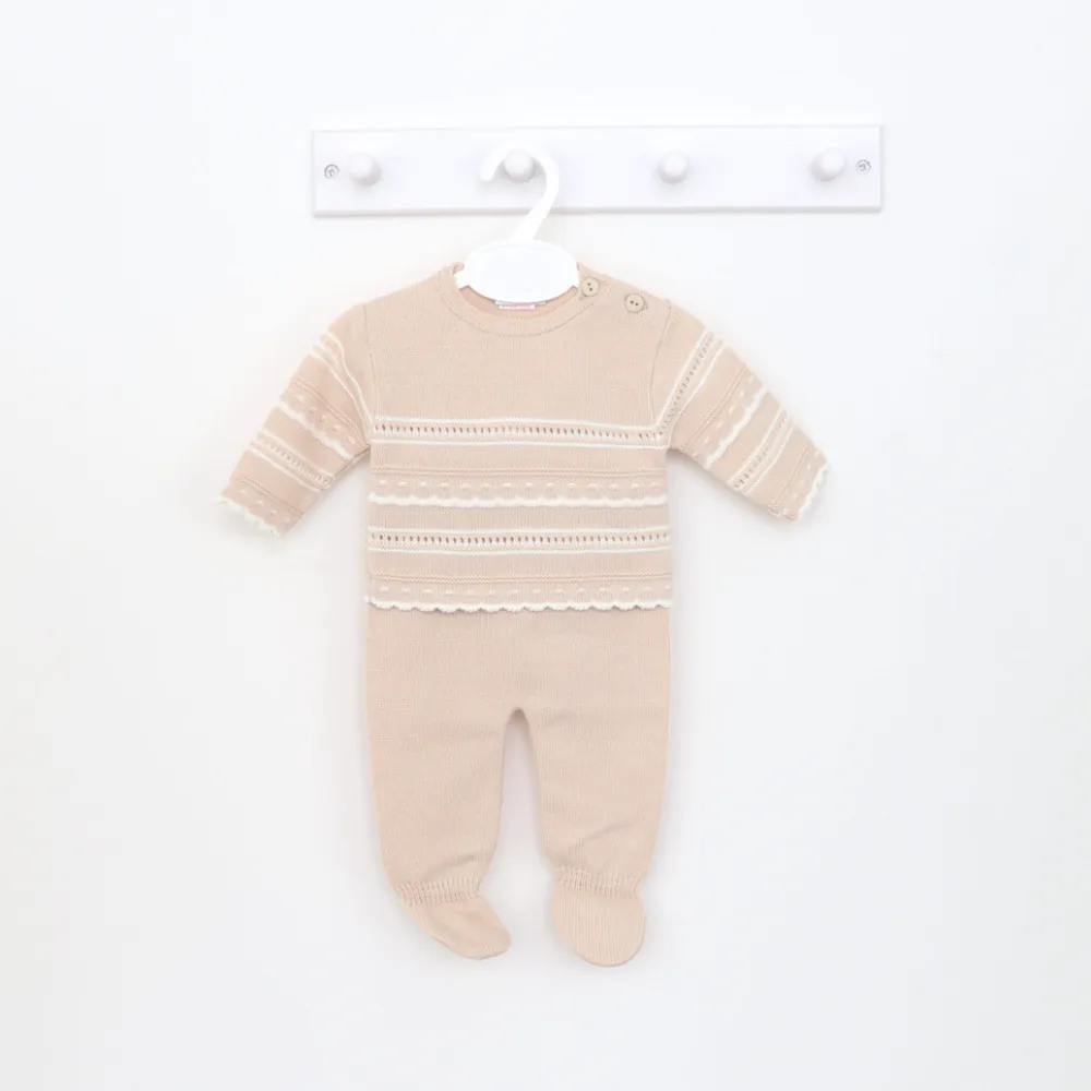 Boys Camel/White Long Sleeved 2 Piece Knitted Leggings Set