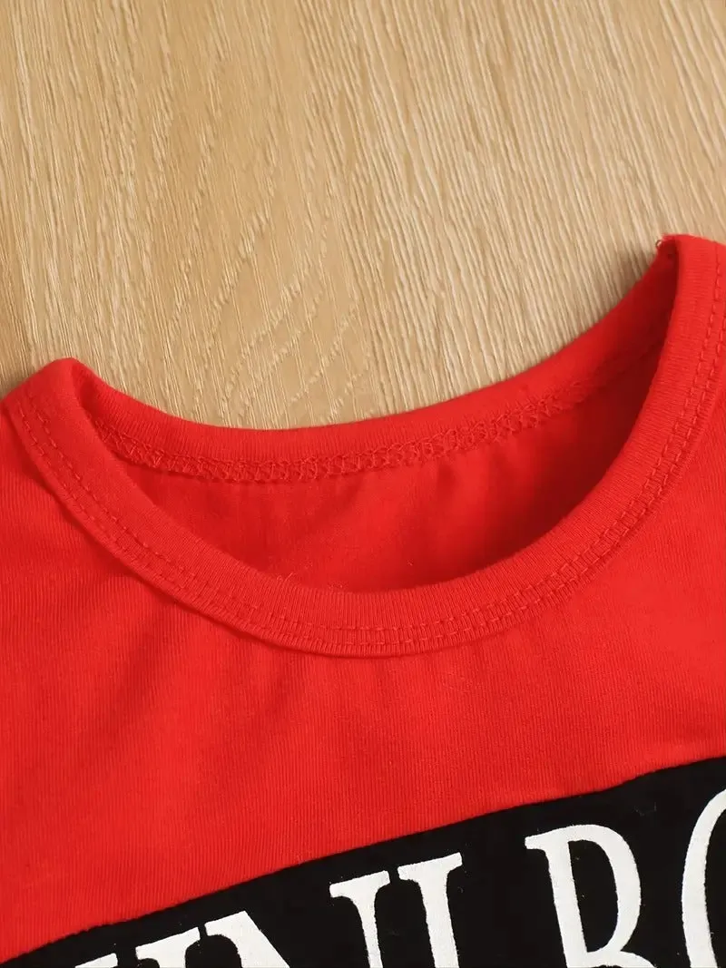 Boy's Mini Boss Lettered Ripped Design Red Pant Set