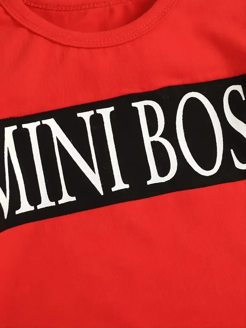 Boy's Mini Boss Lettered Ripped Design Red Pant Set