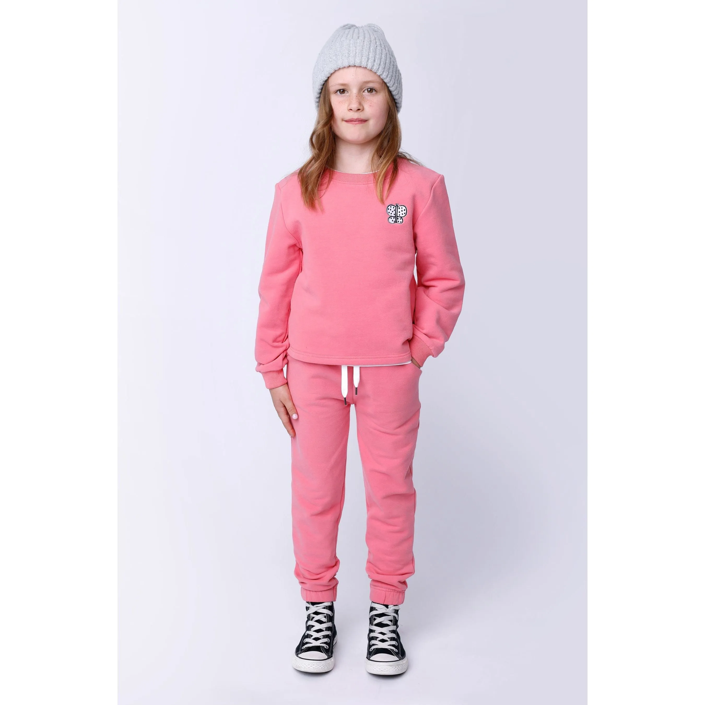 Butterfly Patch Furry Crew - Pink