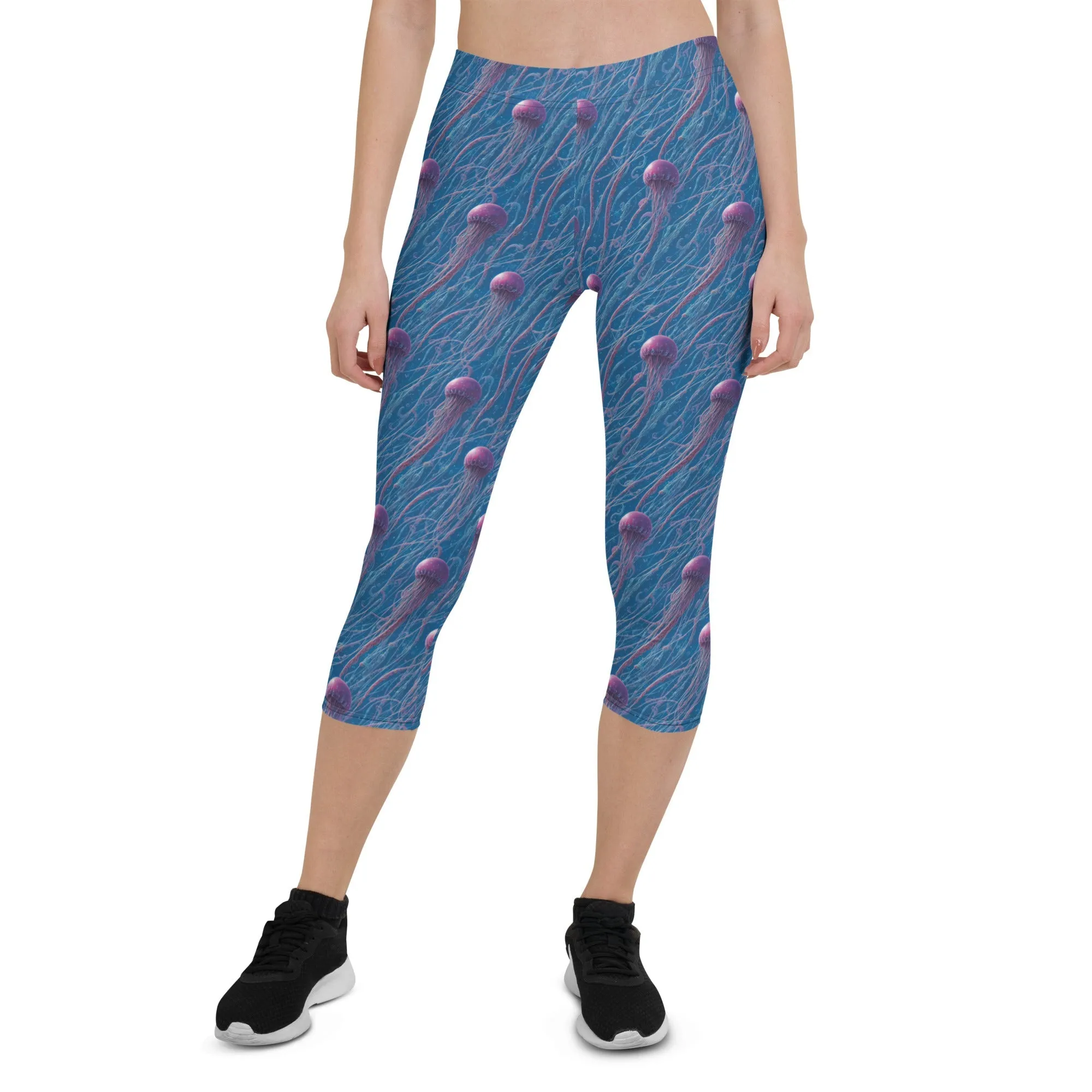 Capri Leggings - Blue and Violet Jellyfishes
