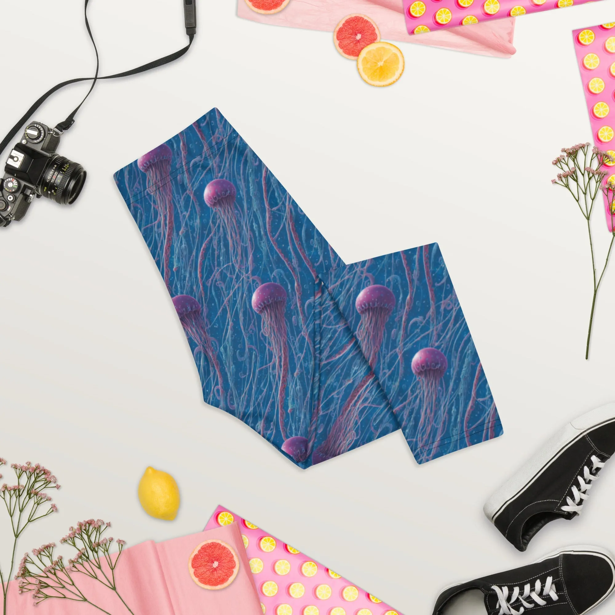 Capri Leggings - Blue and Violet Jellyfishes