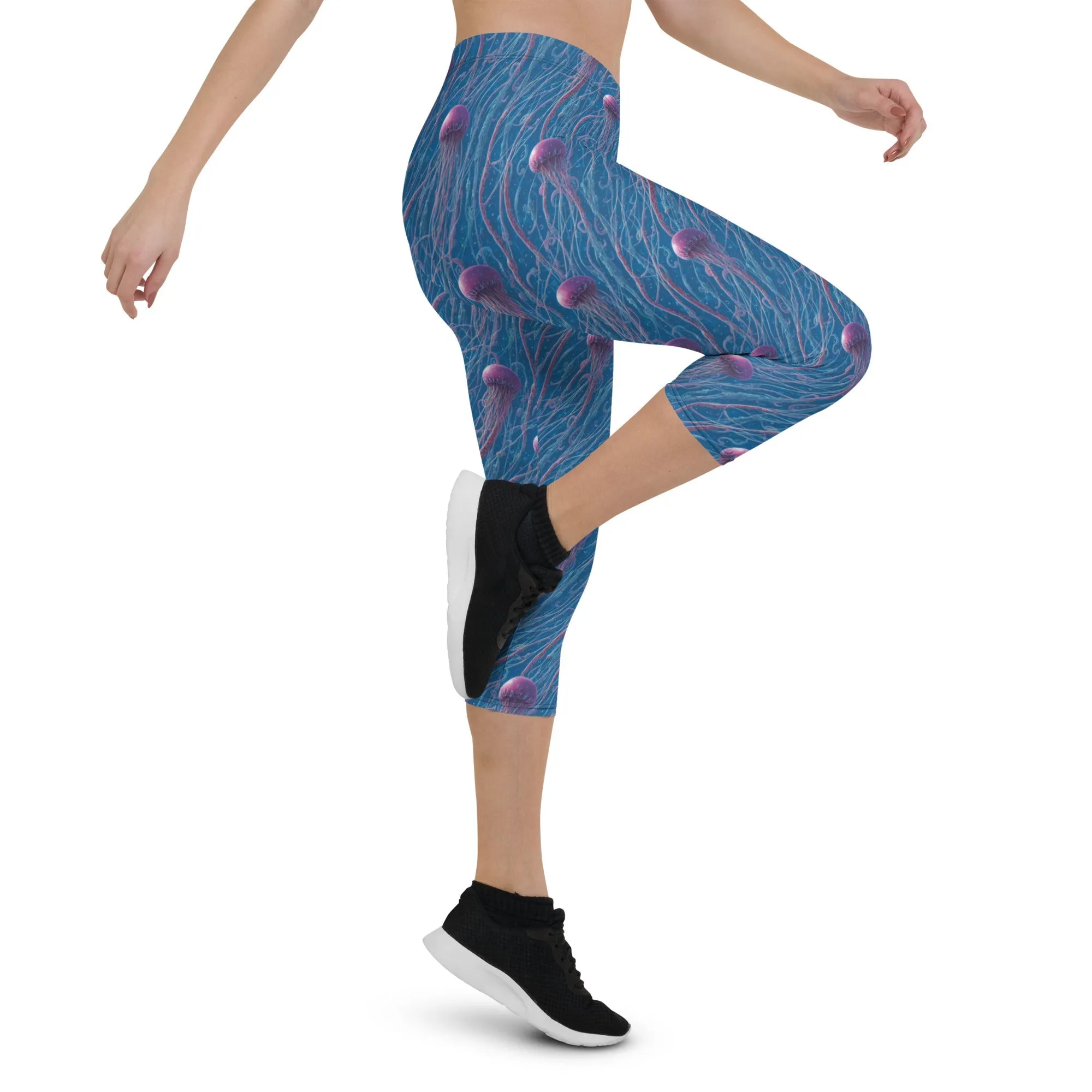 Capri Leggings - Blue and Violet Jellyfishes