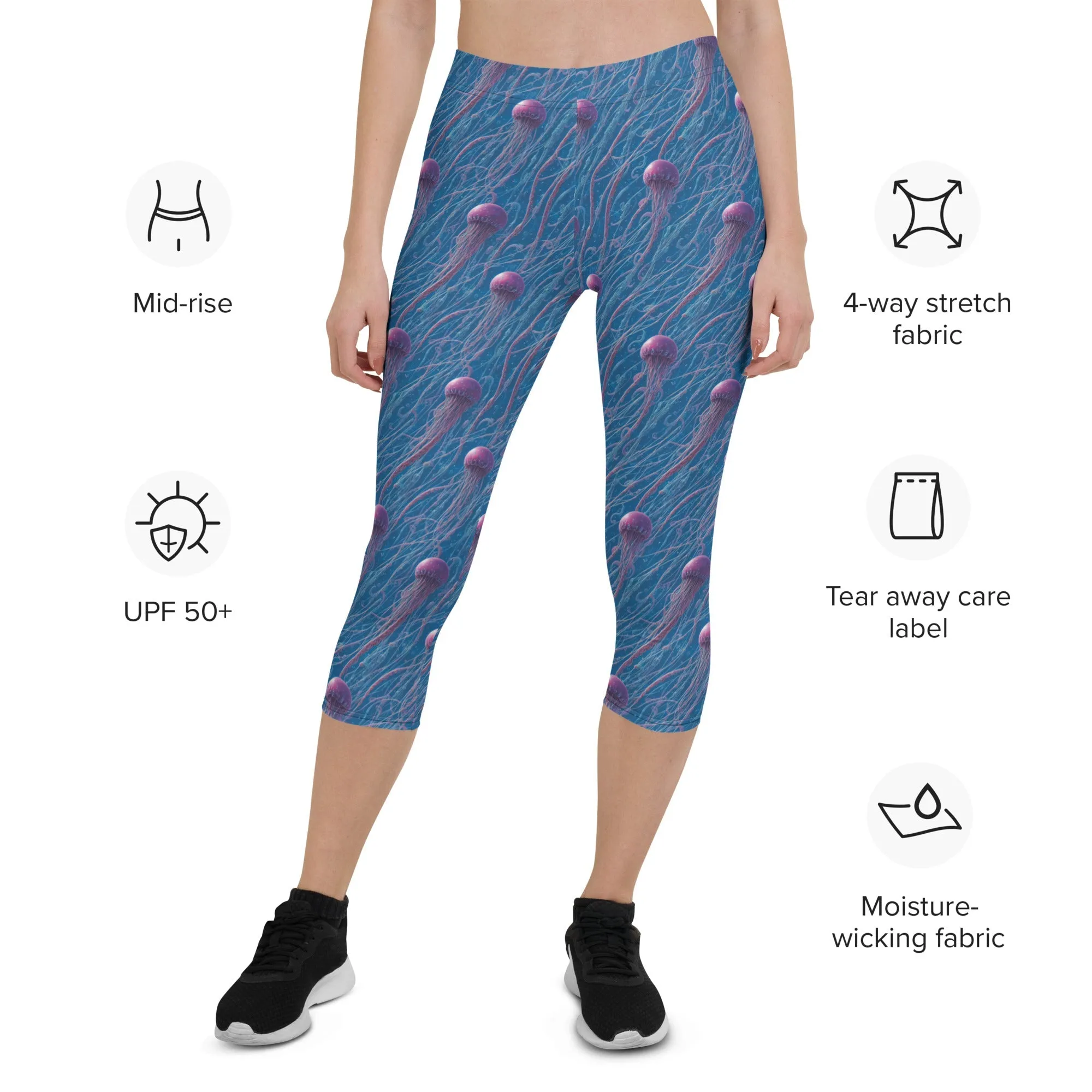 Capri Leggings - Blue and Violet Jellyfishes