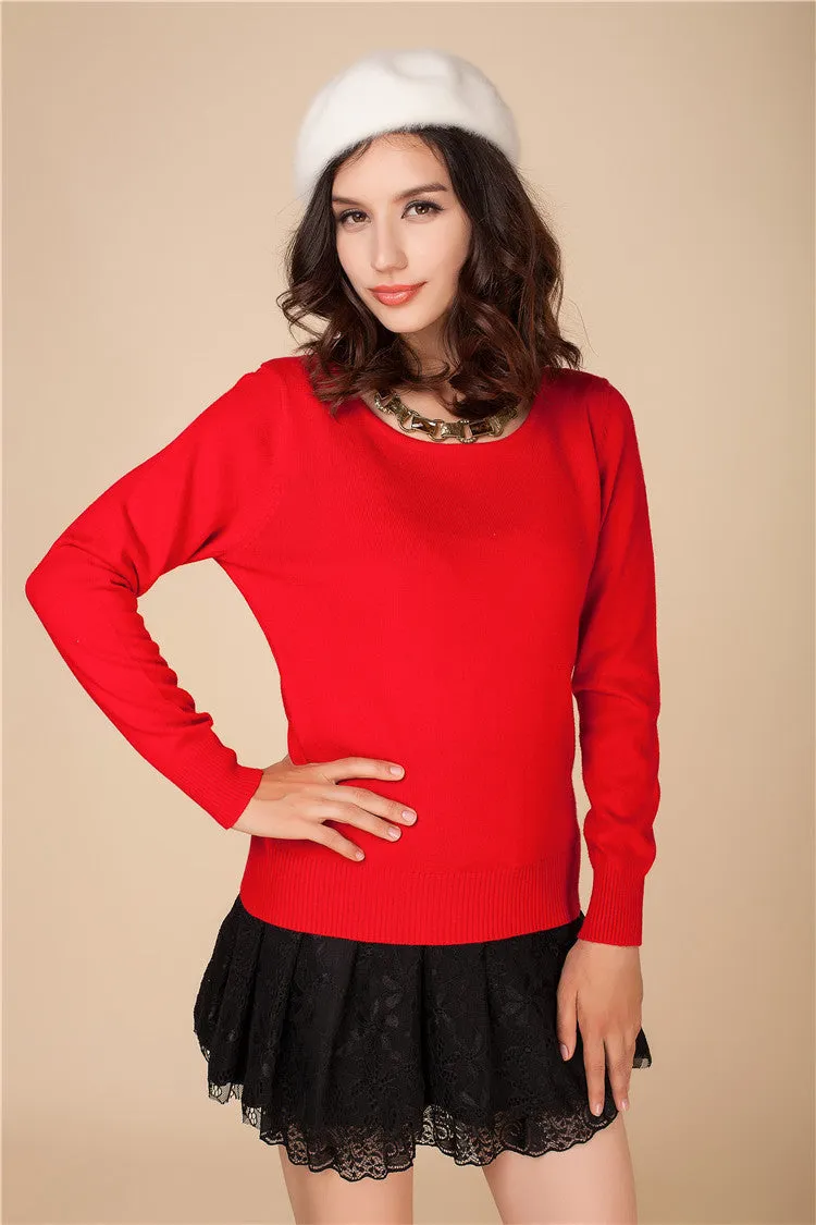 Cashmere Sweater Women Sweaters and Pullovers Women Fashion O Neck Solid Color Long sleeve XXL Knitted Sweater