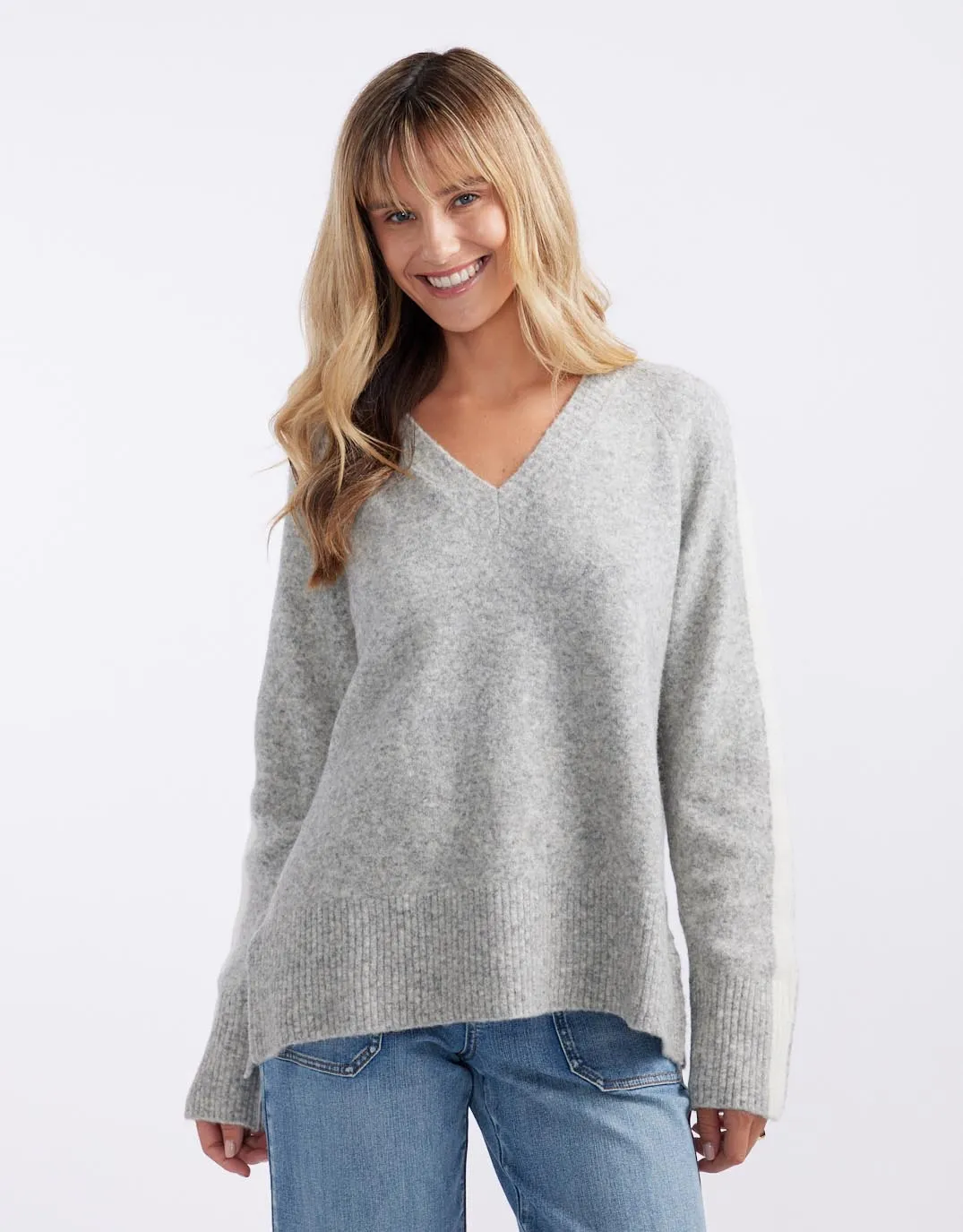 Chalet V Neck Knit Jumper - Grey/White