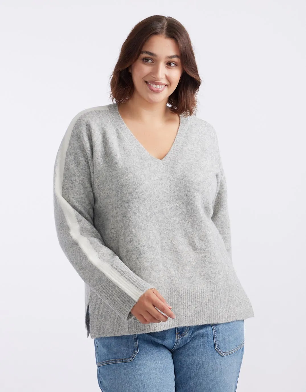 Chalet V Neck Knit Jumper - Grey/White