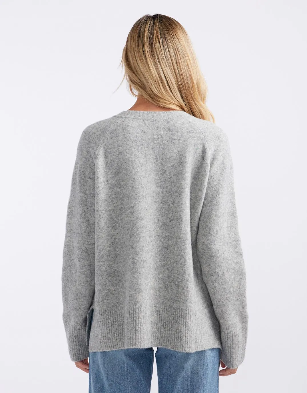 Chalet V Neck Knit Jumper - Grey/White