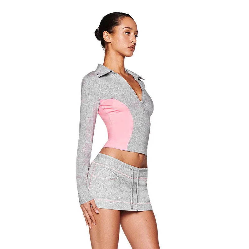 Chic Autumn V-Neck Long Sleeve Top and Skirt Two-Piece Set for Effortless Elegance