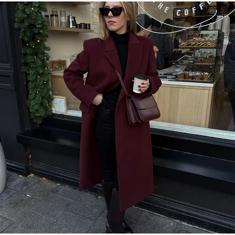 Chic Reversible Red Wool Blend Trench Coat for Ladies