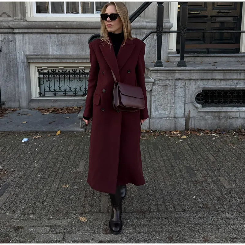 Chic Reversible Red Wool Blend Trench Coat for Ladies