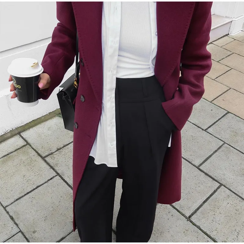 Chic Reversible Red Wool Blend Trench Coat for Ladies