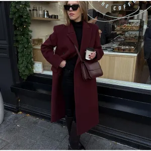 Chic Reversible Red Wool Blend Trench Coat for Ladies