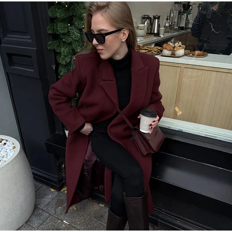 Chic Reversible Red Wool Blend Trench Coat for Ladies