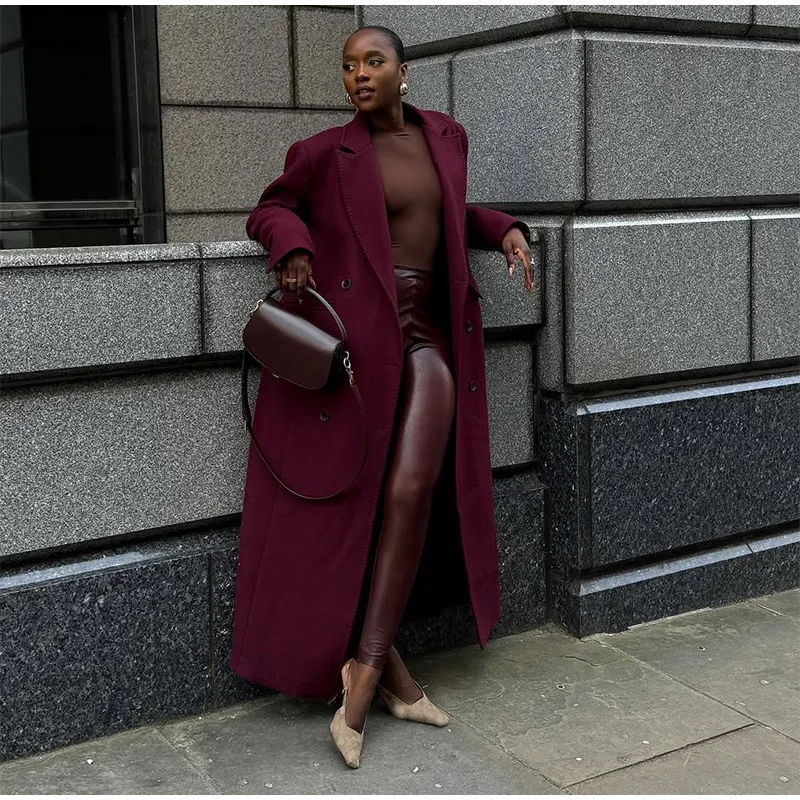 Chic Reversible Red Wool Blend Trench Coat for Ladies