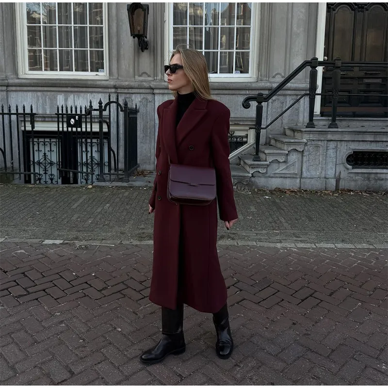 Chic Reversible Red Wool Blend Trench Coat for Ladies
