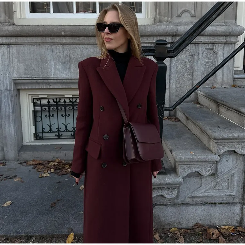 Chic Reversible Red Wool Blend Trench Coat for Ladies