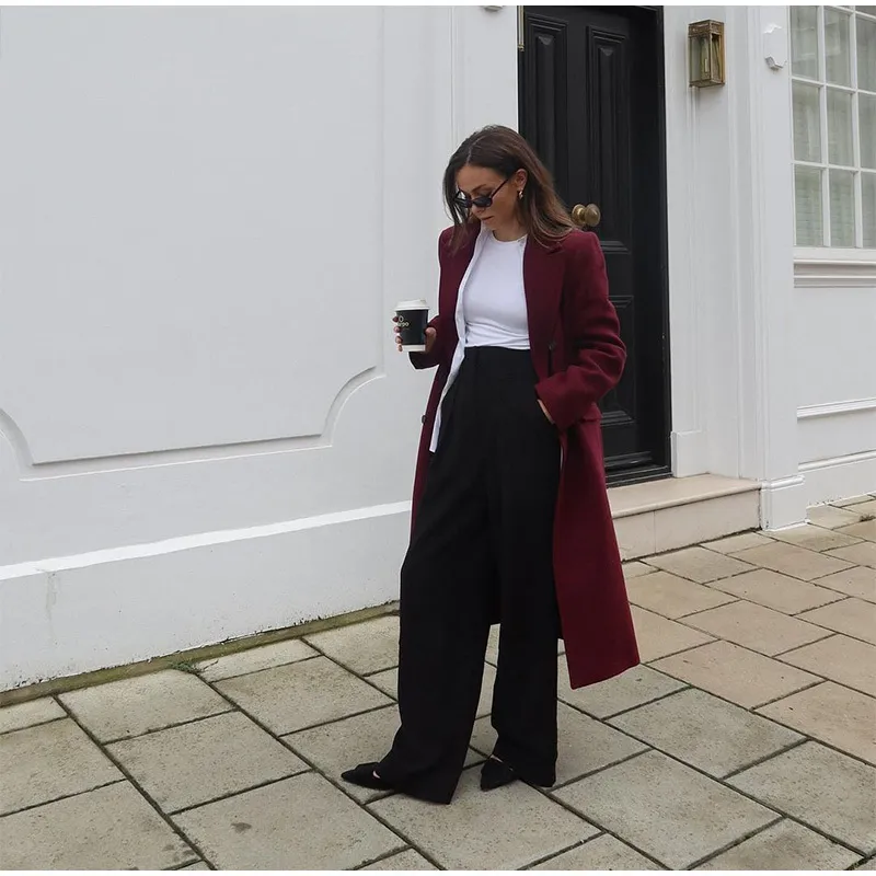 Chic Reversible Red Wool Blend Trench Coat for Ladies