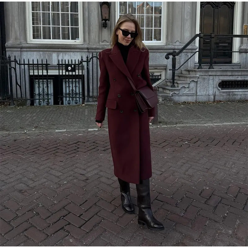 Chic Reversible Red Wool Blend Trench Coat for Ladies