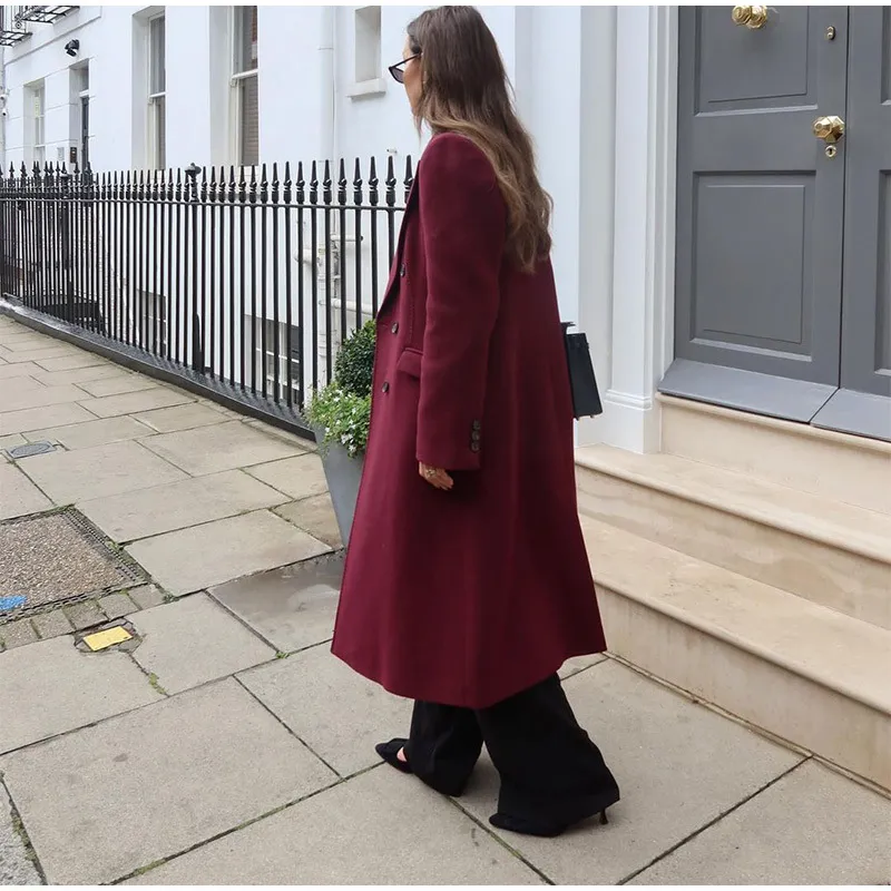 Chic Reversible Red Wool Blend Trench Coat for Ladies