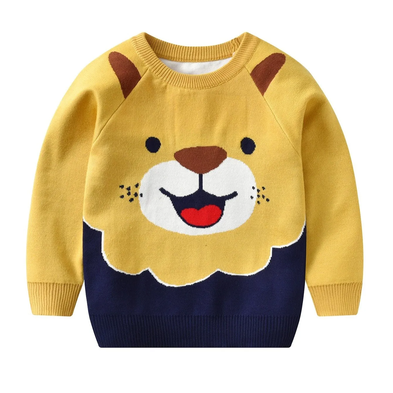 Children's Lion Print Knit Sweater - Warm Winter Cozy Wear