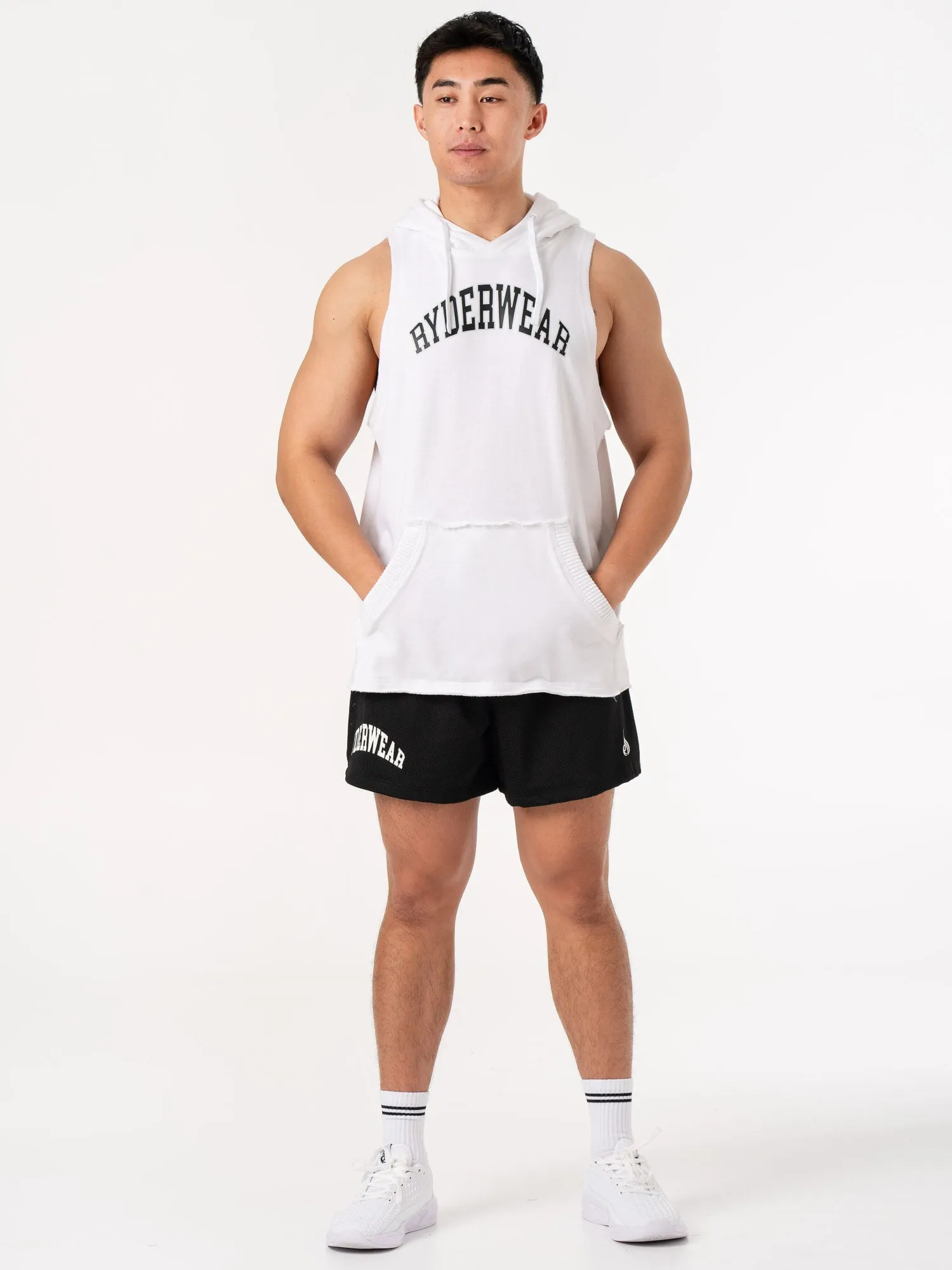 Collegiate Sleeveless Hoodie - White