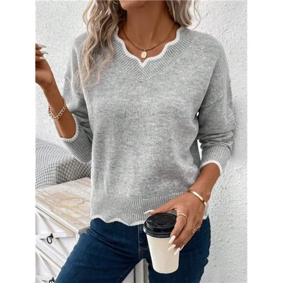 Contrast Trim Drop Shoulder Sweater