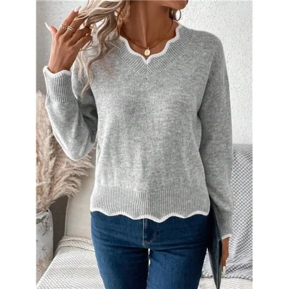 Contrast Trim Drop Shoulder Sweater