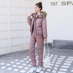 Cotton Padded Down Fur Hooded Edge Warm Parka