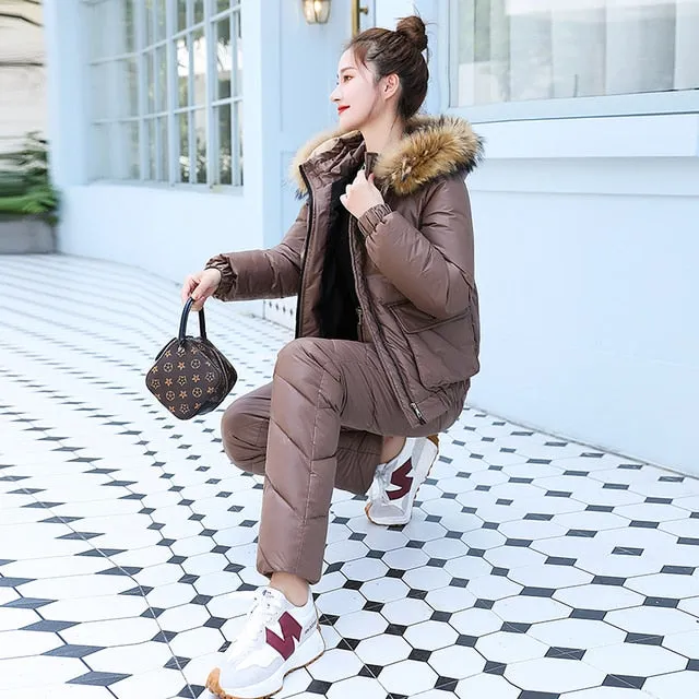 Cotton Padded Down Fur Hooded Edge Warm Parka