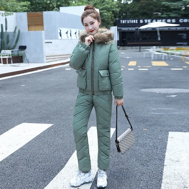 Cotton Padded Down Fur Hooded Edge Warm Parka